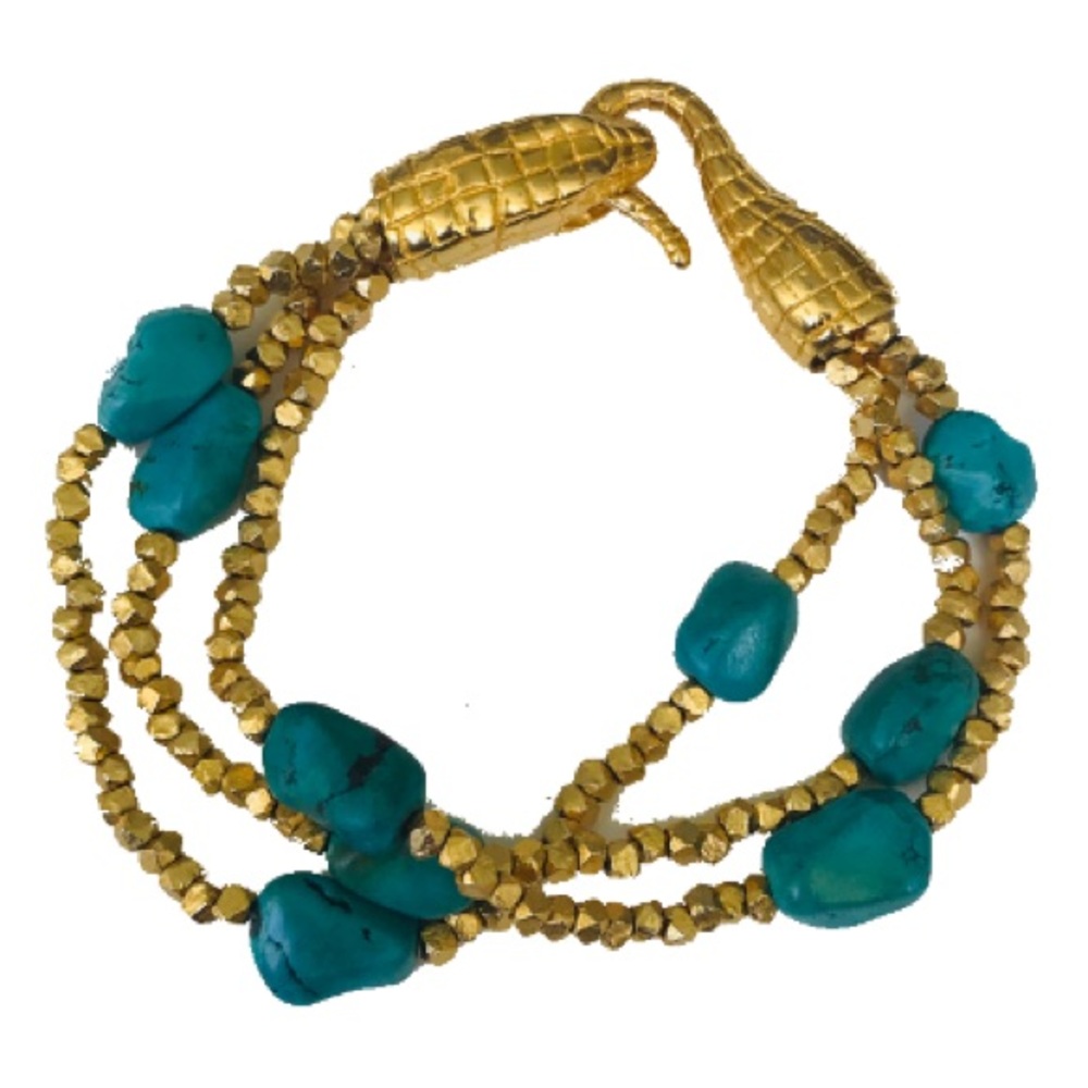 Incredible Bracelet! Snake, Gold & Turquoise Nuggets!
